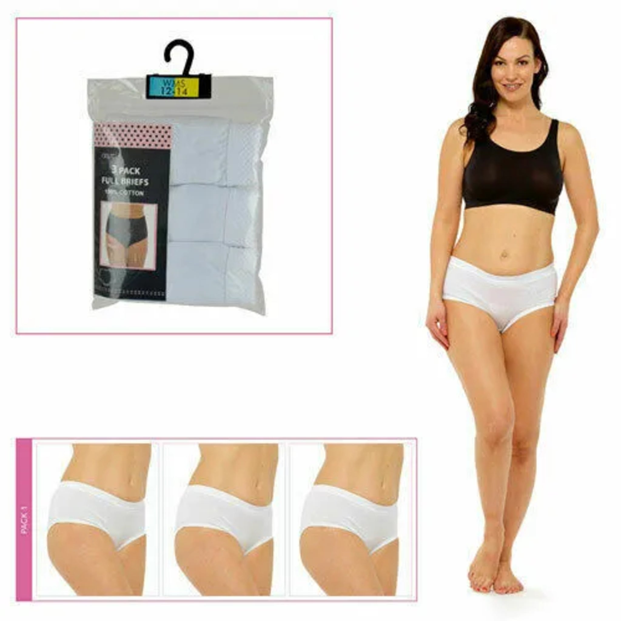 Ladies white cotton blend underwear full brief knickers multipack 3 pack